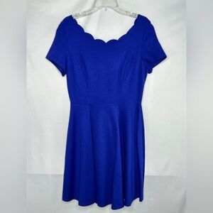 FTF Fashion To Figure Skater Dress Royal Blue Scalloped Neck Fit & Flare Sz 0 XL
